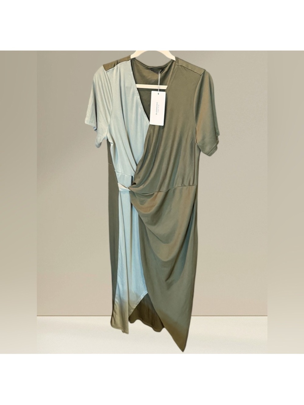 Two-Tone Olive & Light Sage Wrap-Style Dress